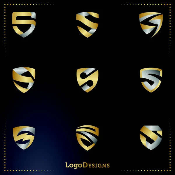 Sada Abstraktní Písmeno Štít Obchodní Technologie Logo Design Vektor — Stockový vektor