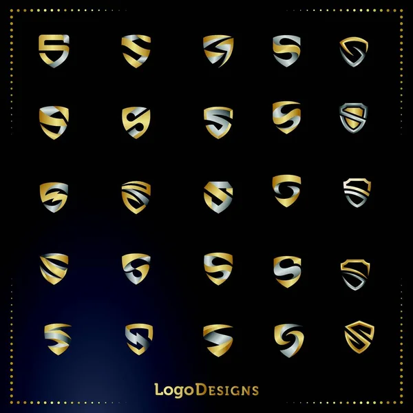 Ensemble Résumé Lettre Bouclier Entreprise Technologie Logo Conception Vecteur — Image vectorielle