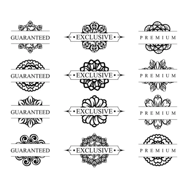 Conjunto Prima Retro Insignia Vintage Cinta Corona Ornamento Decoración Logo — Vector de stock