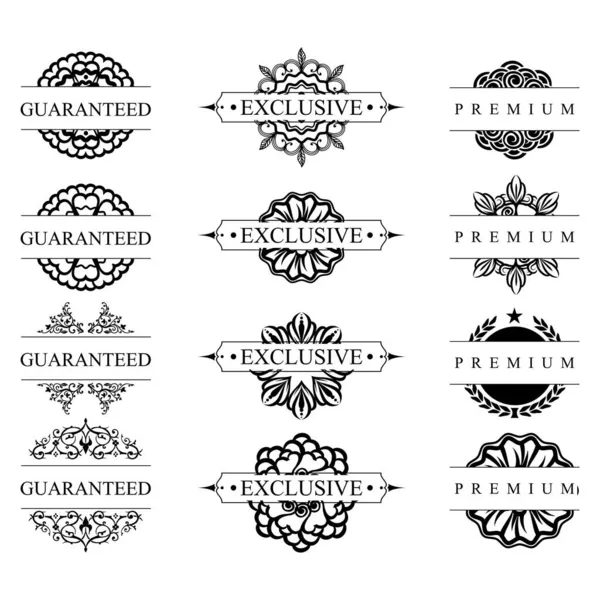 Conjunto Retro Premium Vintage Moldura Ornamento Decoração Logotipo Design Vetor —  Vetores de Stock