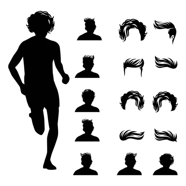 Satz Von Menschen Silhoutte Kopf Und Laufen Logo Design Vektor — Stockvektor