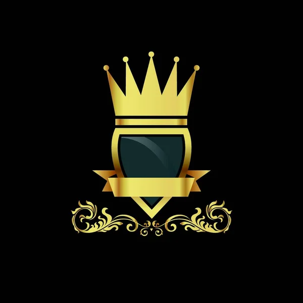 Premium Gold Shield Crown Logo Design Vector Template — Stock Vector