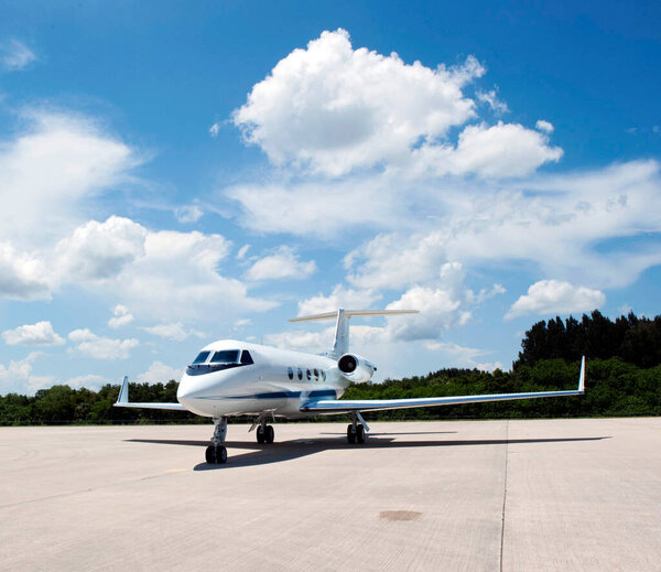 At NASA Kennedy Space Center Shuttle Landing Facility, a Gulfstream III jet is preparing to take off with space shuttle Atlantis Elements of this image furnished by NASA