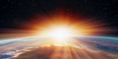 Muhteşem bir günbatımı olan Dünya gezegeni. NASA tarafından desteklenen bu görüntünün ögeleri