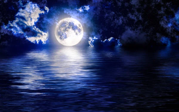 Нічне Небо Зірками Повний Місячний Фон — стокове фото
