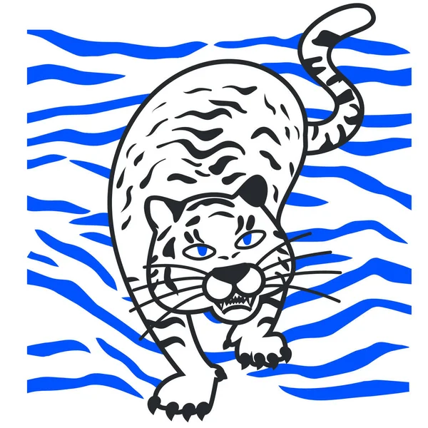Wektorowa Ilustracja Wodnego Tygrysa Symbolem Nowego Roku Projektowania Opakowań Druku — Wektor stockowy