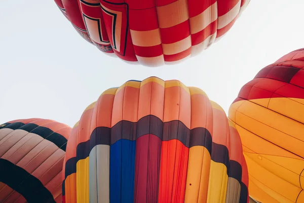 Group Vivid Envelope Hot Air Balloons Floating Seen — Zdjęcie stockowe