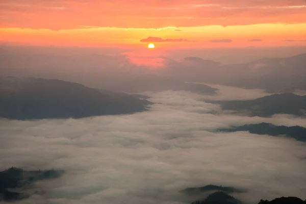 Beautiful Sunrise Highland Mountains View Phu Chi Dao Located Chiang — Photo