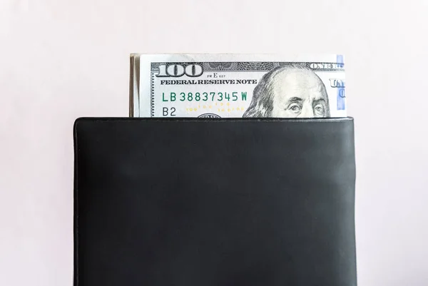America Banknotes Currency 100 Dollars Leather Wallet Dollar America Currency — Stock fotografie