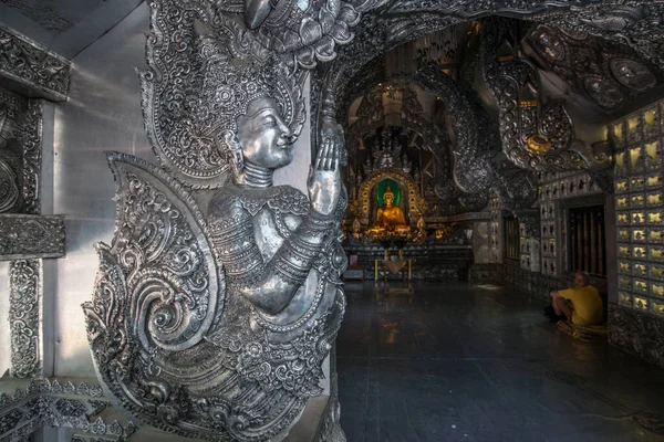Beautiful Angel Sculpture Made Silver Decoration Viharn Wat Suphan Temple — Foto Stock