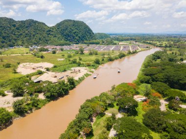 The beautiful landscape of the countryside of Chiang Rai province with Mae Kok river. High angle view from drone.