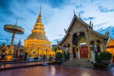 Wat Phra That Hariphunchai the iconic famous temple in Lamphun city, Northern Thailand. An iconic tourist attraction place in Lamphun province of Thailand.