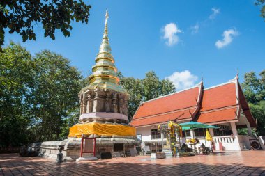 View of Wat Phra That Chom Kitti an ancient pagoda in Chiang Saen district of Chiang Rai province of Thailand.