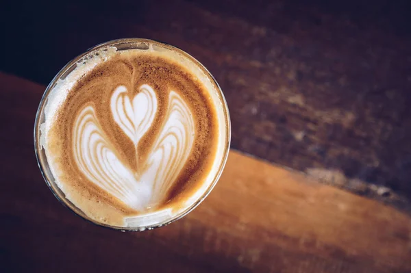 Close Cup Coffee Latte Heart Shape Surface Barista Skills Latte — Stock Photo, Image