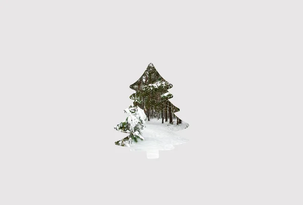 Defocus elvont papír karácsonyfa alakú szürke háttér. Art karácsonyfa papír vágás design vintage kártya. Szabadság, elvont. Hó, tél, erdő. Fenyő és fenyő. Nem fókuszált — Stock Fotó