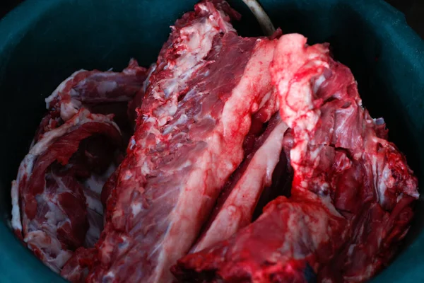 Defocus Texture Background Tasty Fresh Meat Big Pork Red Beef — Foto de Stock