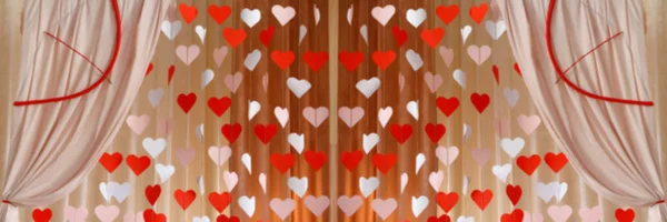 Bandeira Defocus Dia Dos Namorados Fundo Com Corações Papel Coração — Fotografia de Stock