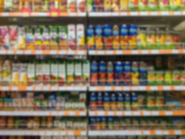 Defocus Supermarket Aisle Shelves Blurred Background Blurred Supermarket Aisle Colorful — Stock Photo, Image