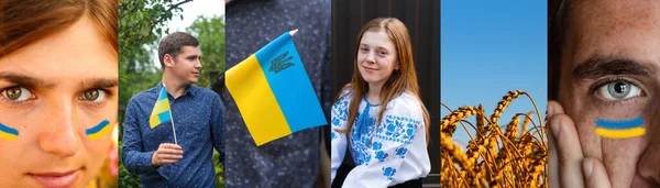 Ukraine Banner Ukrainian Teen Young Man Woman Pray Ukraine Praying — Stock Photo, Image