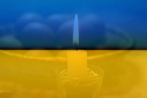 Моліться Україну Свічка Світлом Расичне Тло Пасхальні Яйця Писанка Збірка — стокове фото