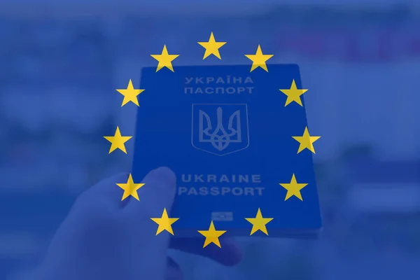 Defocalizzare Unione Europea Ucraina Passaporto Ucraino Sostenga Aiuti Ucraina Giorno — Foto Stock