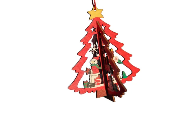 Christmas Toy Wooden Model Winter Pine Tree Yellow Star White — Stock Photo, Image