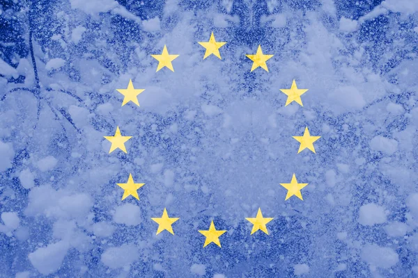 Defocus European Union Flag Energy Prices Cold Winter Season Power — Stock fotografie