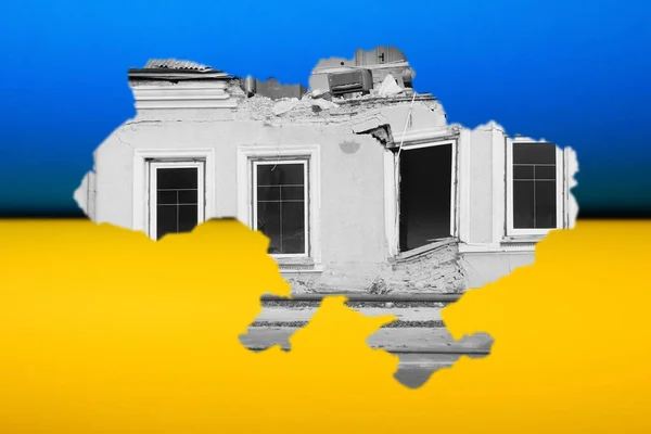 Oskärpa Stora Ruiner Vrak Ukraina Krig Huset Efter Rysk Attack — Stockfoto