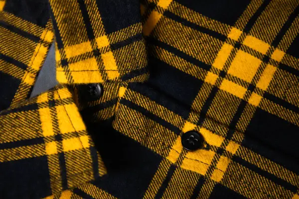 Desfoque Camisa Xadrez Preto Amarelo Padrão Toalha Mesa Gingham Fragmento — Fotografia de Stock