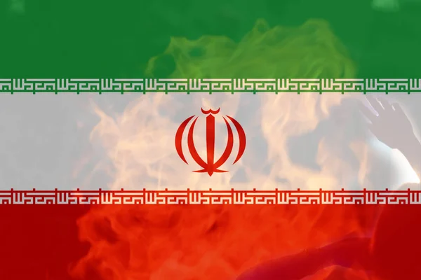 Дефокационный Протест Иране Конфликтная Война Границу Флаг Страны Права Женщины — стоковое фото
