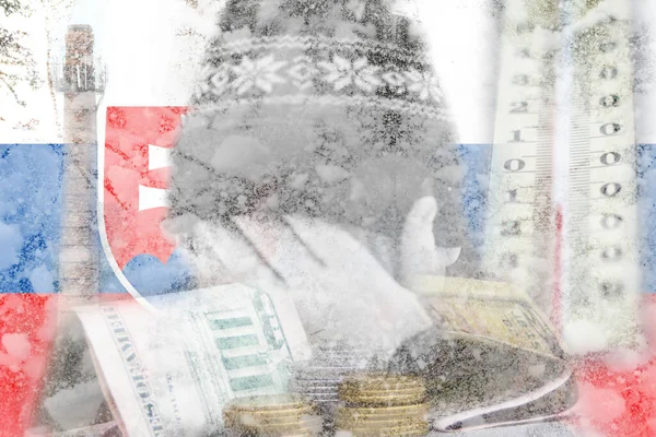 Rozproszyć Człowieka Ukrywającego Twarz Wzrost Kosztów Rachunku Gaz Flaga Słowacji — Zdjęcie stockowe