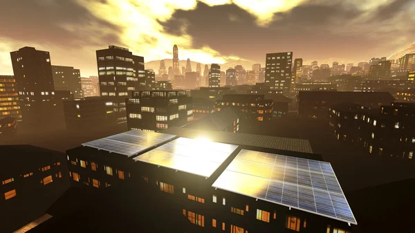 Solar power panels in city — Stock Photo, Image