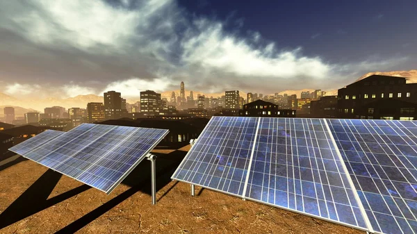 Paneles solares en la ciudad — Foto de Stock