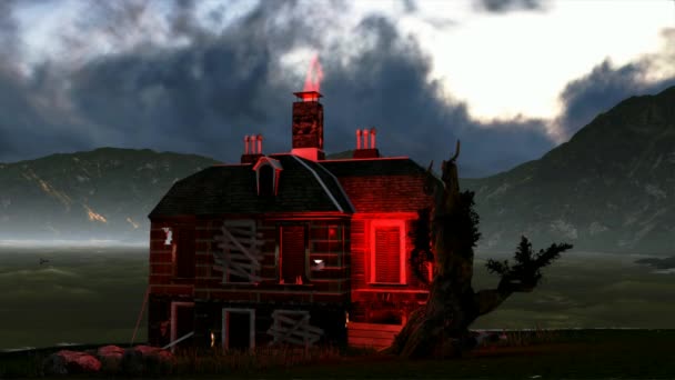 Димчастий будинок на Хеллоуїн біля моря — стокове відео
