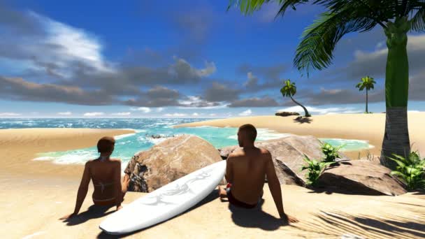 Молодая пара на тропическом пляже — стоковое видео
