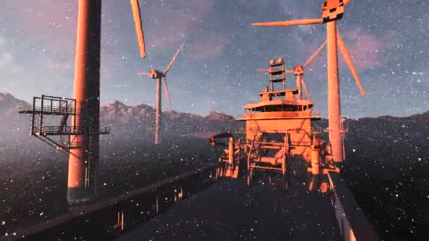 Offshore driver vindkraftverk — Stockvideo