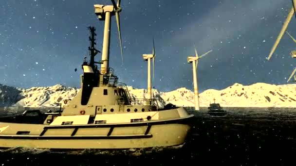 Offshore driver vindkraftverk — Stockvideo