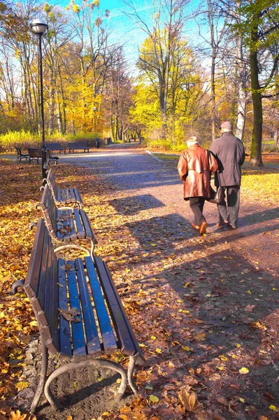Parktaki yaşlı çift. — Stok fotoğraf