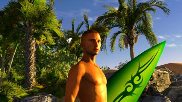 Surfista na praia tropical — Vídeo de Stock