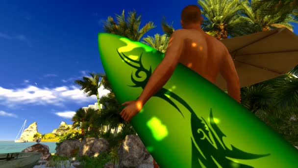 Surfista en la playa tropical — Vídeos de Stock