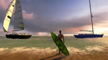 tropik sahilde gezinen