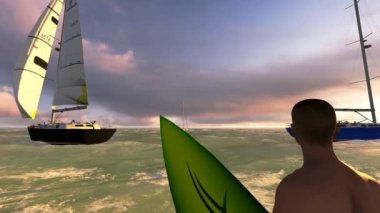 tropik sahilde gezinen