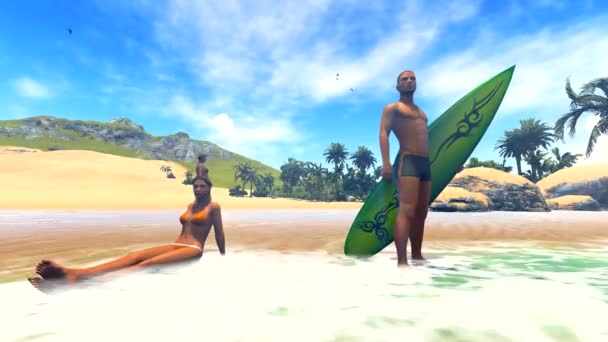 Surfer op de tropisch strand — Stockvideo