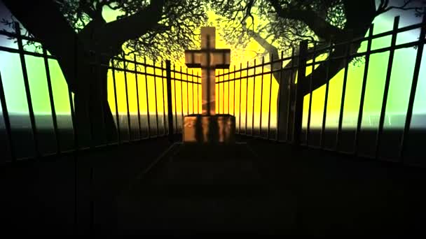 Spooky gamla kyrkogården — Stockvideo