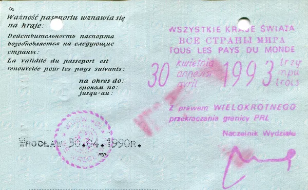 Pagina vintage dal passaporto polacco — Foto Stock