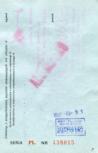 폴란드 여권에서 빈티지 페이지 — 스톡 사진