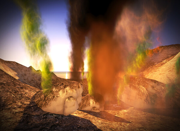 Awesome volcanic eruption on island