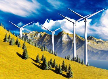 Kıyıda Rüzgar türbinleri