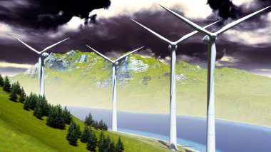 Kıyıda Rüzgar türbinleri