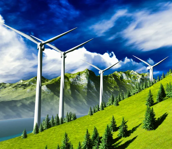 Turbinas eólicas en tierra — Foto de Stock
